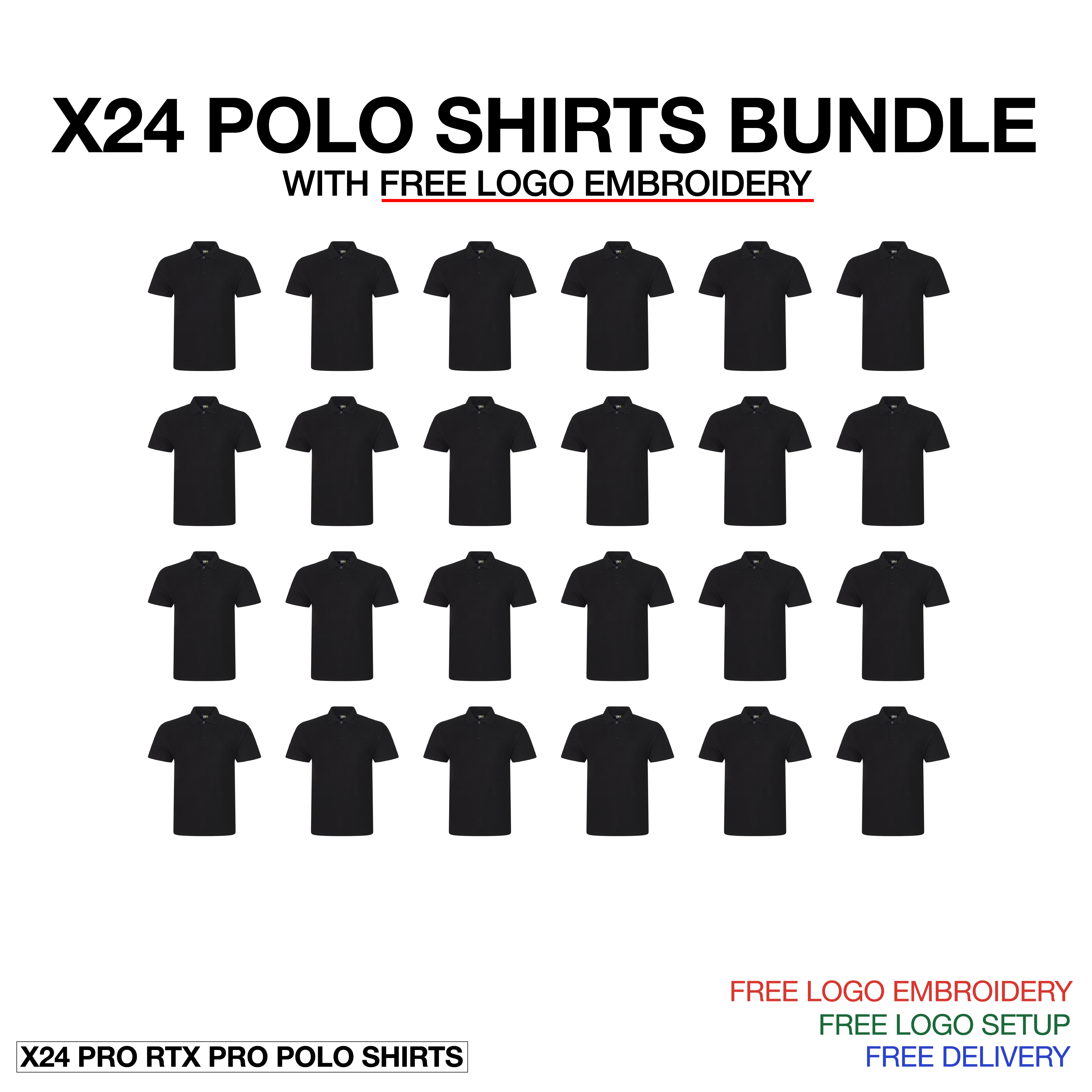 24 Embroidered Polo Shirts Bundle