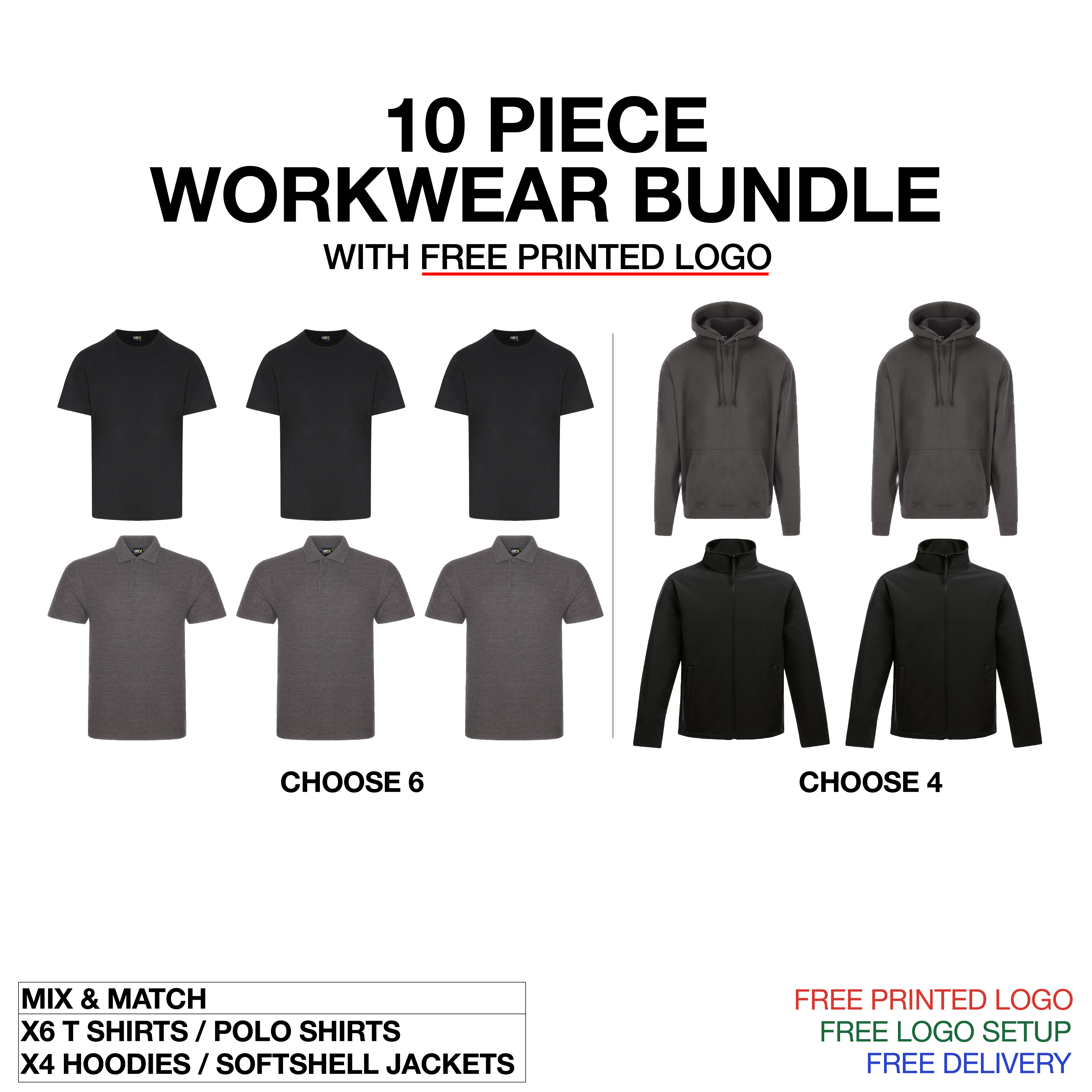 10 Piece Printed Logo Bundle
